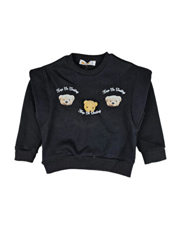 Kız Çocuk Üç İplik Ayıcık Baskılı Sweatshirt Keep on Smiling