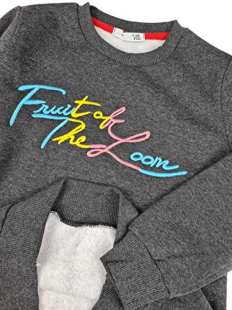 Kız Çocuk Üç İplik Nakışlı Sweatshirt Fruit of the Loom