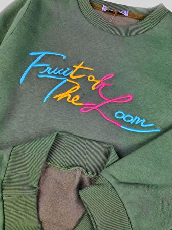 Kız Çocuk Üç İplik Nakışlı Sweatshirt Fruit of the Loom