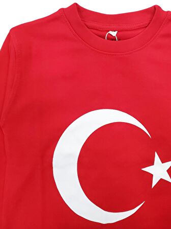 Uzun Kollu Ay Yıldız Baskılı Çocuk Tişört Unisex Türk Bayraklı Tişört 23 Nisan Çocuk Bayramı 29 Ekim Gösteri