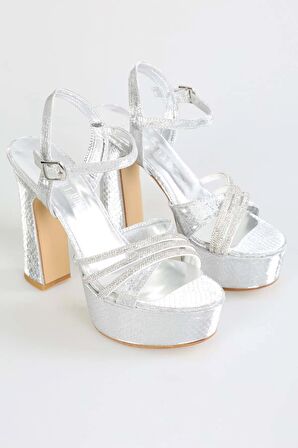 SOLMAZ GİANA GÜMÜŞ PETEK TAŞLI PLATFORM TOPUKLU AYAKKABI