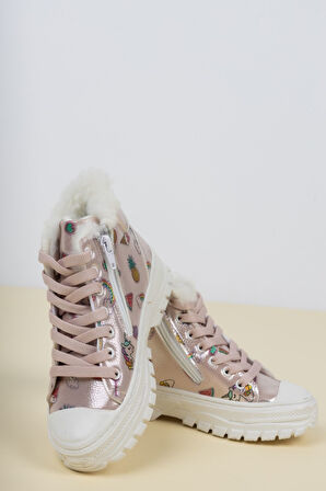 İçi Tüylü Yandan Fermuarlı Pudra Çocuk Bot