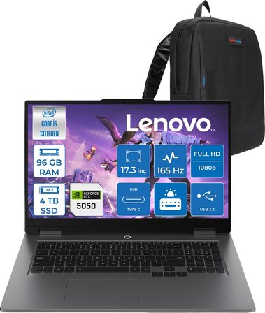 Lenovo Loq 17IRX10 Intel Core I5 13450HX 96GB Ddr5 4tb SSD RTX5050 8gb 115W Freedos 17.3 Inç Fhd (1920X1080) IPS 300NITS 165HZ 100% Srgb Taşınabilir Bilgisayar W83JH0069TRF46 + Zetta Çanta