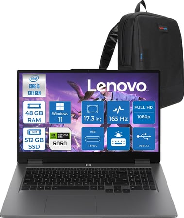 Lenovo Loq 17IRX10 Intel Core I5 13450HX 48GB Ddr5 512GB SSD RTX5050 8gb 115W Windows 11 Pro 17.3 Inç Fhd (1920X1080) IPS 300NITS 165HZ 100% Srgb Taşınabilir Bilgisayar W83JH0069TRP25 + Zetta Çanta