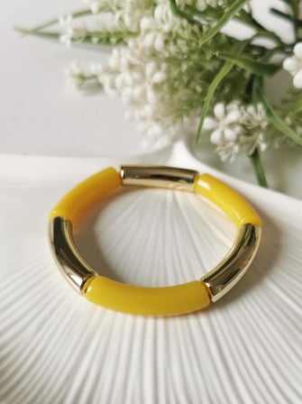 Gold Detaylı Lastikli Sarı Bileklik 