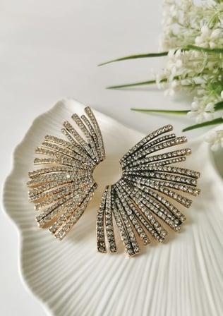 Golden Fan Taşlı Küpe