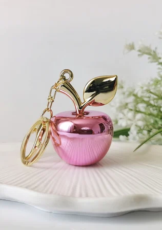 Metalik Pembe Elma Figürlü Charm Anahtarlık 11x4 cm