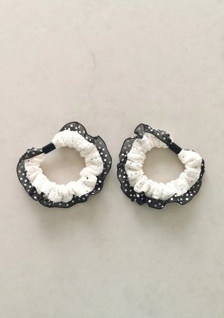 Çiftli Mini Dantelli Puantiyeli Lastik Toka Beyaz 