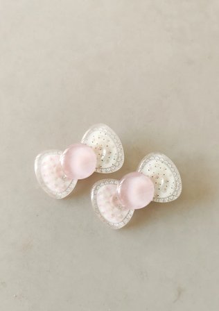Pembe Fiyonk Temalı Çiçek Desenli Çiftli Pensli Çocuk Tokası 4,5x2,5 cm