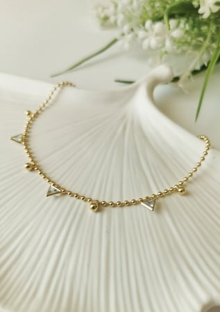 Üçgen Taş Detaylı Gold Çelik Halhal 23+5 cm
