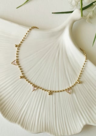 Pembe Üçgen Taş Detaylı Gold Çelik Halhal 23+5 cm