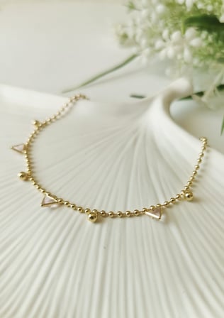 Pembe Üçgen Taş Detaylı Gold Çelik Halhal 23+5 cm