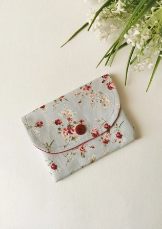 Halley Concept Mavi Vintage Çiçek Desenli Pamuklu Kumaş Çıtçıtlı Cüzdan | Kartlık 11,5x8,5 cm