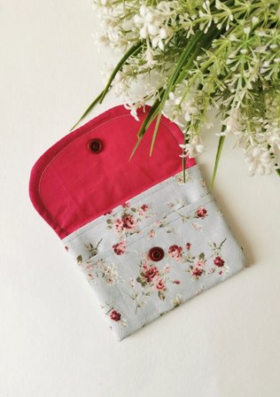 Halley Concept Mavi Vintage Çiçek Desenli Pamuklu Kumaş Çıtçıtlı Cüzdan | Kartlık 11,5x8,5 cm