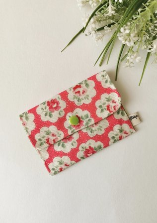 Halley Concept Mercan Vintage Çiçek Desenli Pamuklu Kumaş Çıtçıtlı Cüzdan | Kartlık 13x9 cm