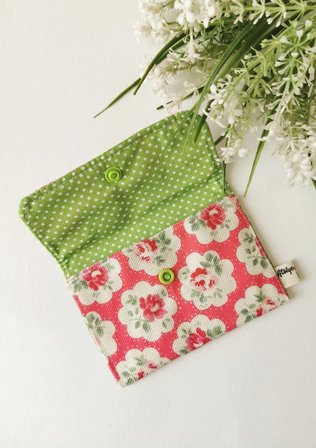 Halley Concept Mercan Vintage Çiçek Desenli Pamuklu Kumaş Çıtçıtlı Cüzdan | Kartlık 13x9 cm