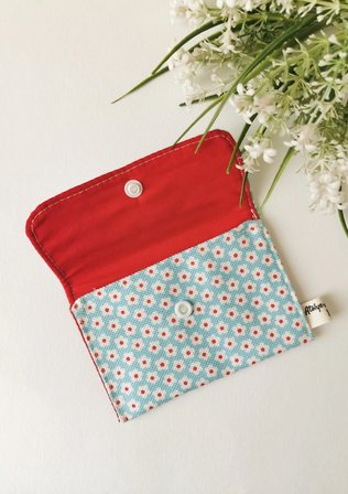 Halley Concept Mavi Mini Çiçek Desenli Pamuklu Kumaş Çıtçıtlı Cüzdan | Kartlık 13x9 cm
