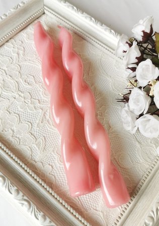 Pembe Burgu Formlu Dekoratif Şamdan Mumu 2'li Set 21 cm
