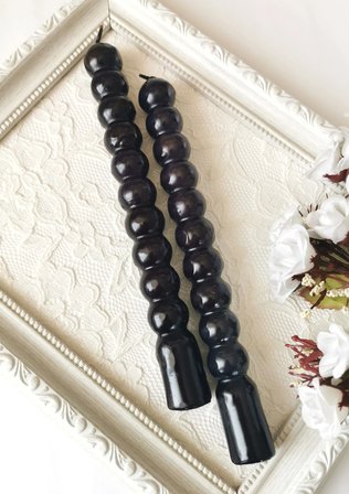 Siyah Yuvarlak Formlu Dekoratif Şamdan Mumu 2'li Set 21 cm