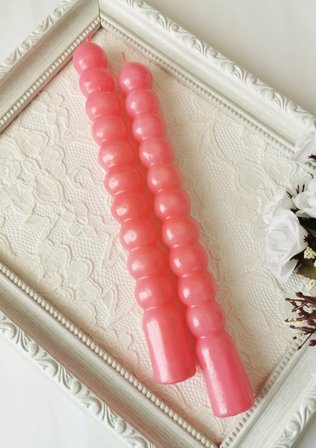Mercan Pembe Yuvarlak Formlu Dekoratif Şamdan Mumu 2'li Set 21 cm