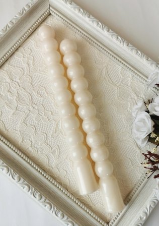 Beyaz Yuvarlak Formlu Dekoratif Şamdan Mumu 2'li Set 21 cm