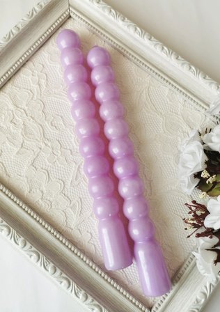 Eflatun Yuvarlak Formlu Dekoratif Şamdan Mumu 2'li Set 21 cm