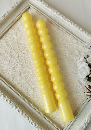 Sarı Yuvarlak Formlu Dekoratif Şamdan Mumu 2'li Set 21 cm