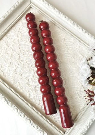 Bordo Yuvarlak Formlu Dekoratif Şamdan Mumu 2'li Set 21 cm