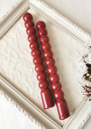 Koyu Kırmızı Yuvarlak Formlu Dekoratif Şamdan Mumu 2'li Set 21 cm