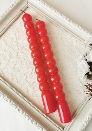Kırmızı Yuvarlak Formlu Dekoratif Şamdan Mumu 2'li Set 21 cm