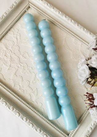 Mavi Yuvarlak Formlu Dekoratif Şamdan Mumu 2'li Set 21 cm