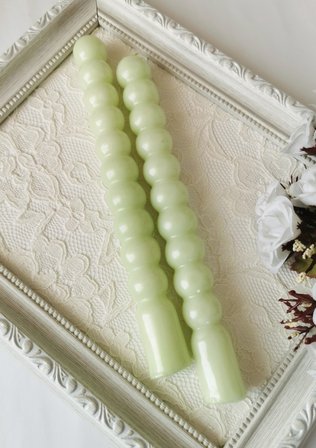 Su Yeşili Yuvarlak Formlu Dekoratif Şamdan Mumu 2'li Set 21 cm