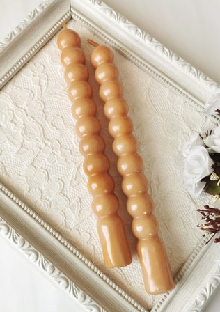 Karamel Rengi Yuvarlak Formlu Dekoratif Şamdan Mumu 2'li Set 21 cm