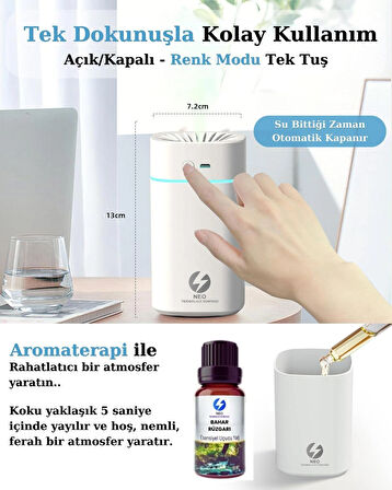onvoy Şarjlı Hava Nemlendirici 380ML Şarjlı Buhar Makinesi | Aroma Difüzörü | Gece Lambası | RGB Renk Modu