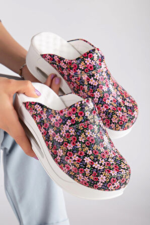 Ortopedik Sabo Terlik Doktor Hemşire Hastane Aşçı Terliği Kadın Çiçek Desenli