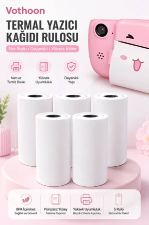 13’lü Mini Yazıcı Termal Rulo Seti Çocuk Kamera Baskı Kağıdı 5 Yapışkanlı 5 Düz Beyaz 3 Renkli