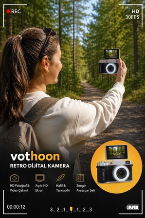 4k Çantalı Dijital Retro Video Kamera 48mp 16x Zoom Işıklı (32gb) Kart Dijital Fotoğraf Makinesi Mor