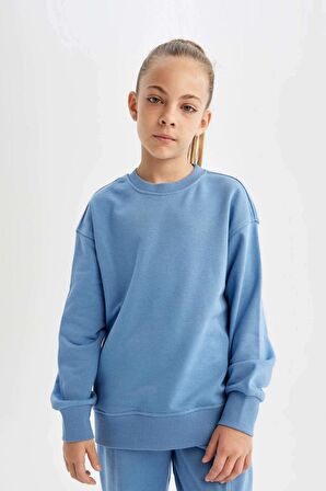 DeFacto Kız Çocuk Relax Fit Bisiklet Yaka Basic Okul Sweatshirt A2797A824AUBE756