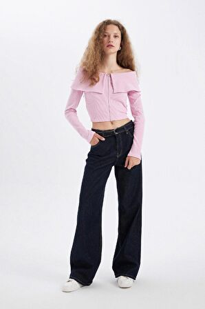 DeFacto Fitted Omuzu Açık Basic Düz Fitilli Kaşkorse Fermuarlı Hırka D4793AX24AUPN205