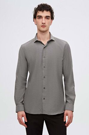 Ds Damat Slim Fit Antrasit İtalyan Yaka Armürlü Gömlek 2HF02ORT3185 2HF02ORT3185