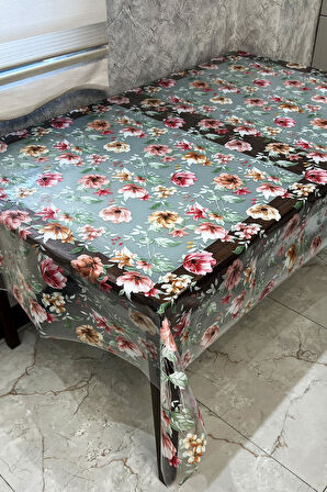 Pvc Şeffaf kendinden desenli Masa Örtüsü çiçek 1186-4