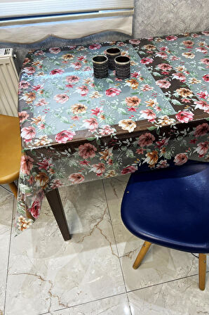 Pvc Şeffaf kendinden desenli Masa Örtüsü çiçek 1186-4