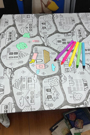 Boyanabilir Pvc elyaf tabanlı Silinebilir Muşamba Masa Örtüsü_şehir