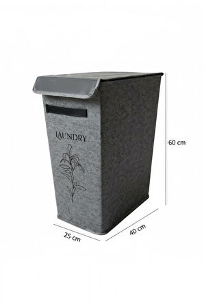 Gri Tek Gözlü Keçe Çamaşır Sepeti – Deri Detaylı, Şık ve Dayanıklı Tasarım