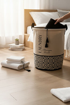 Büzgülü Çamaşır Sepeti – Bohem Alt Desenli, Üstü D