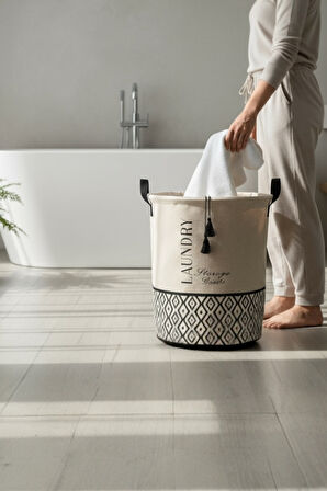 Büzgülü Çamaşır Sepeti – Bohem Alt Desenli, Üstü D