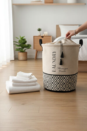 Büzgülü Çamaşır Sepeti – Bohem Alt Desenli, Üstü D