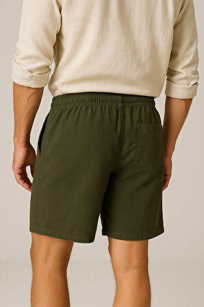 Erkek Cepli Keten Dokulu Şort