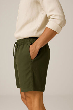 Erkek Cepli Keten Dokulu Şort