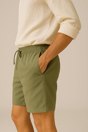 Erkek Cepli Keten Dokulu Şort